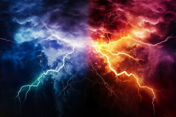 Powerful colored lightnings and the flash from the collision | Generative AI