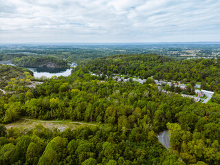 Fototapeta na wymiar Aerial view of quarry and Village