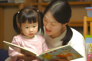 読み聞かせをする母親