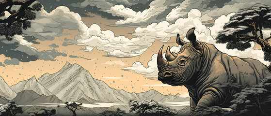 絶滅危惧種　クロサイ｜Black rhino Endangered species Generative AI