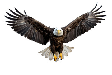 a beautiful American Eagle flying full body on a white background studio shot