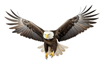 a beautiful American Eagle flying full body on a white background studio shot