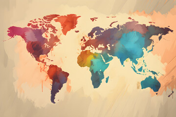 colourful painterly map of the world
