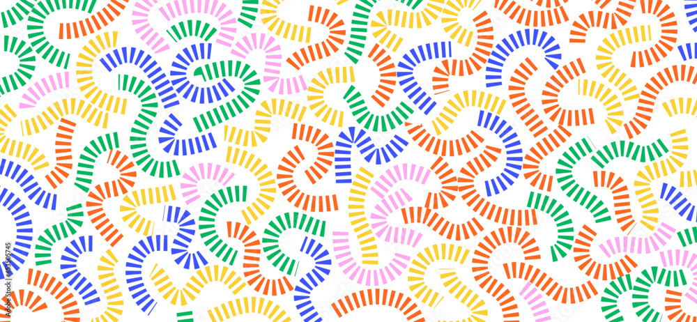 Poster colorful doodle pattern. funny vibrant pattern. colorful curved lines on white background.