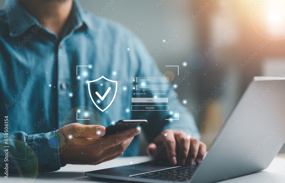 Poster user authentication system with username and password, cybersecurity concept, information security a