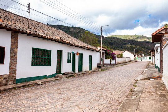 Beautiful architecture of the streets of the colonial small town of Iza located in the Boyaca department in Colombia