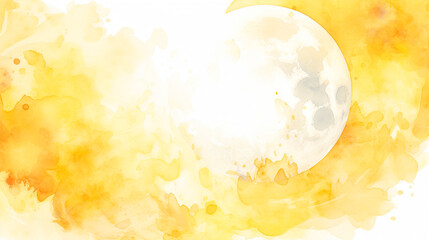 黄色の背景に満月の水彩イラスト