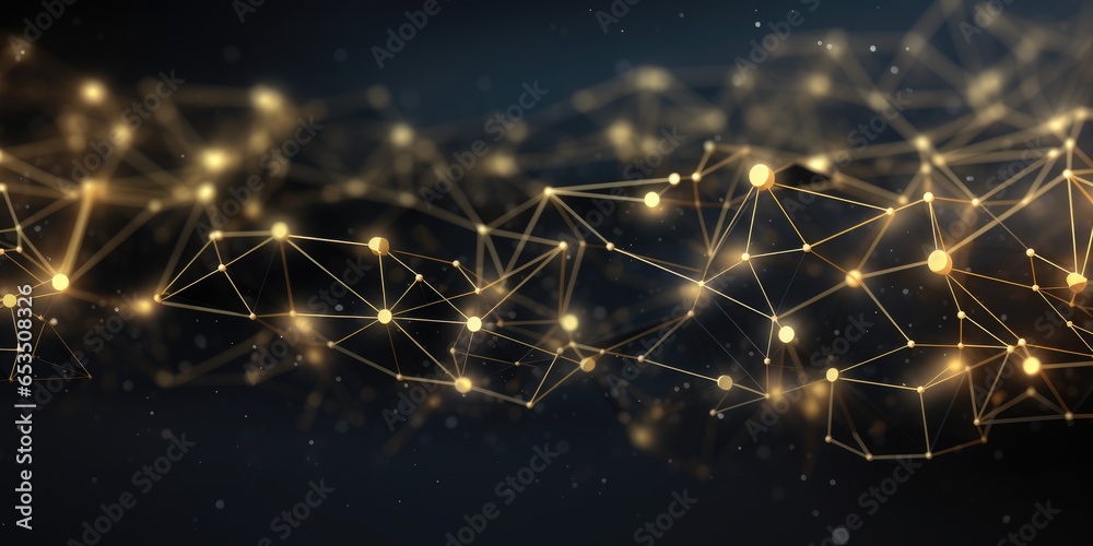 Poster 3d network connections with plexus design black and gold color background wallpaper. generative ai i