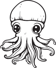  cute squid Coloring Pages for Kids Graphic, black and withe,coloring book