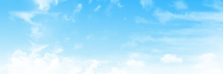 Sky Blue Background, Clear Sky cloud, Vector Cartoon Sunny day with sunlight morning in Winter, Panorama Horizon Nature Landscape daylight in afternoon Summer, Spring, illustration Banner