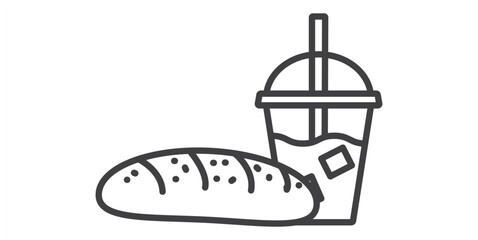Bread and drinks flat icon, Junk Food Icon vector illustration in simple line art design isolated on white background. Flat style of fast food icon,