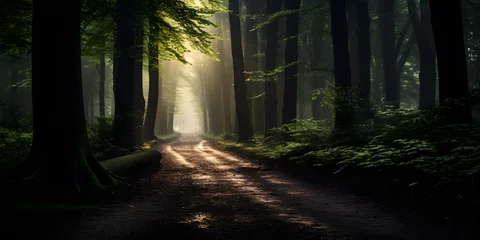 Deurstickers path in the forest woods © Lucianastudio