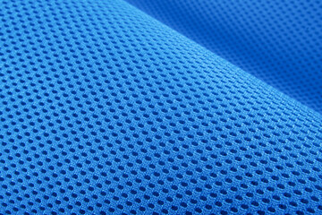 Rough blue fabric texture, cotton knitted fabric, modern waterproof flexible temperature control materials, multifunctional smart textile close-up, selective focus, does not tear
