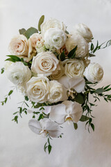 White Bride Bouquet with White Orchids and Roses