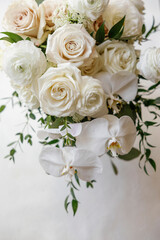 White Bride Bouquet with White Orchids and Roses