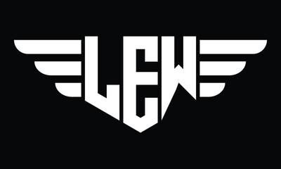 LEW three letter logo, creative wings shape logo design vector template. letter mark, word mark, monogram symbol on black & white. © Fahim