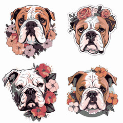 cute Bulldog puppy head with flowers
