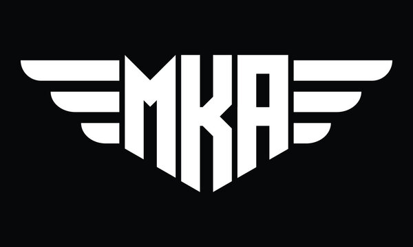 MKA three letter logo, creative wings shape logo design vector template. letter mark, word mark, monogram symbol on black & white.