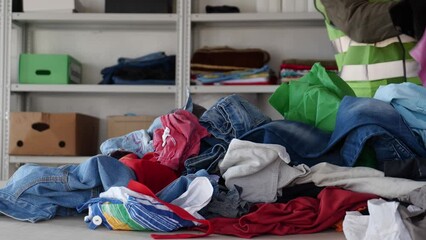 Used textiles and clothing. More garments are bought and discarded, some of these go to landfill. Market in second-hand clothes being sold online