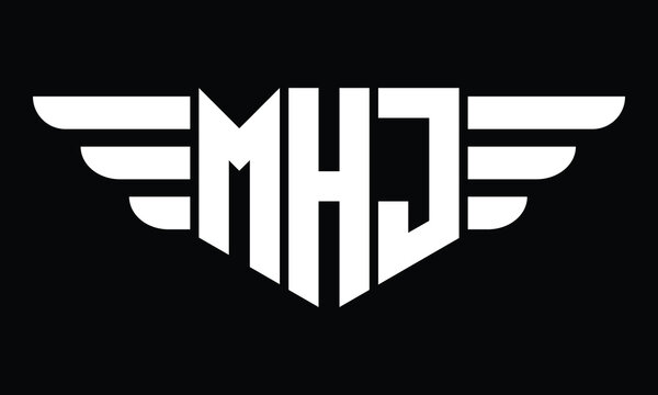 MHJ three letter logo, creative wings shape logo design vector template. letter mark, word mark, monogram symbol on black & white.