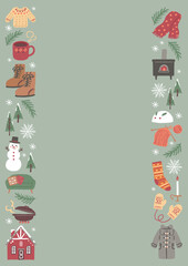 冬のアイテムイラストのかわいいフレーム