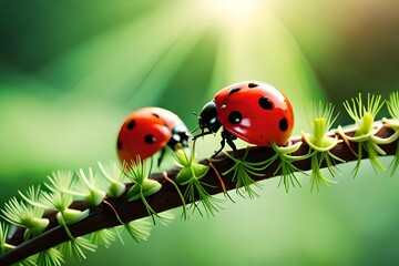 Obraz premium ladybug on green leaf