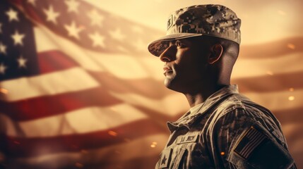 Male army soldiers saluting the American flag, military uniform, Veterans Day, United States patriotism, Memorial Day, Independence Day,