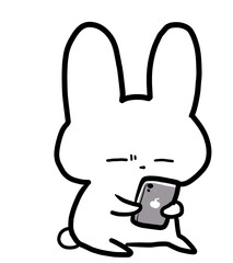 Illustration of a rabbit staring at a smartphone with a frowning face