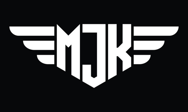 MJK three letter logo, creative wings shape logo design vector template. letter mark, word mark, monogram symbol on black & white.