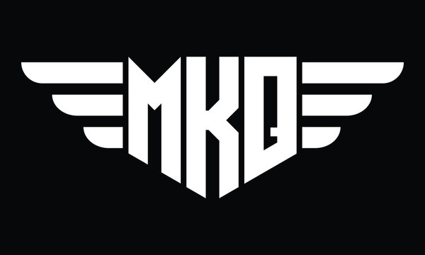 MKQ three letter logo, creative wings shape logo design vector template. letter mark, word mark, monogram symbol on black & white.