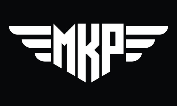 MKP three letter logo, creative wings shape logo design vector template. letter mark, word mark, monogram symbol on black & white.