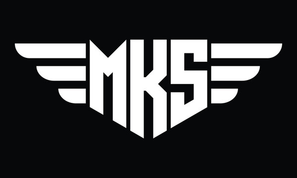 MKS three letter logo, creative wings shape logo design vector template. letter mark, word mark, monogram symbol on black & white.