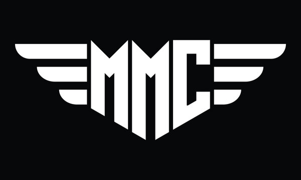 MMC three letter logo, creative wings shape logo design vector template. letter mark, word mark, monogram symbol on black & white.