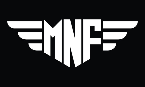 MNF three letter logo, creative wings shape logo design vector template. letter mark, word mark, monogram symbol on black & white.