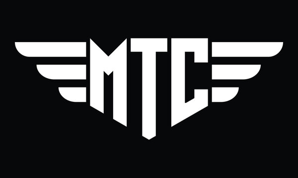 MTC three letter logo, creative wings shape logo design vector template. letter mark, word mark, monogram symbol on black & white.