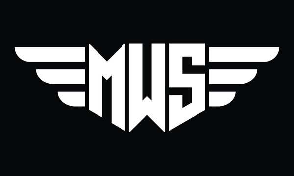 MWS three letter logo, creative wings shape logo design vector template. letter mark, word mark, monogram symbol on black & white.