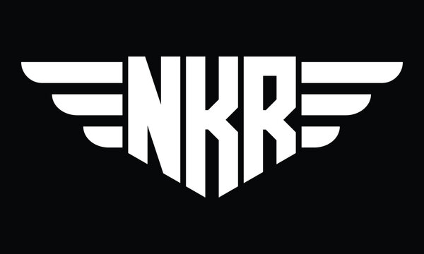 NKR three letter logo, creative wings shape logo design vector template. letter mark, word mark, monogram symbol on black & white.