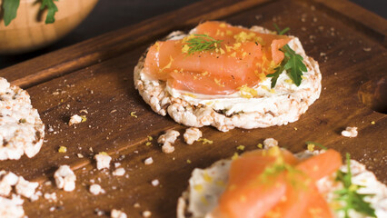 Smoked salmon on rice bread toasts