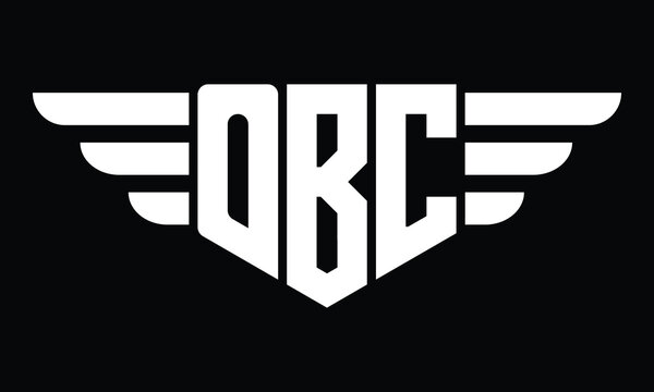 OBC three letter logo, creative wings shape logo design vector template. letter mark, word mark, monogram symbol on black & white.