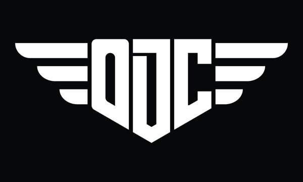 ODC three letter logo, creative wings shape logo design vector template. letter mark, word mark, monogram symbol on black & white.