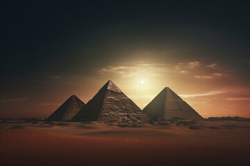 Fototapeta na wymiar An image of a moon over several pyramids - Generative AI