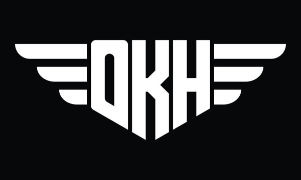 OKH three letter logo, creative wings shape logo design vector template. letter mark, word mark, monogram symbol on black & white.