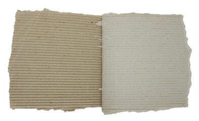 A sheet of corrugated paper is torn into pieces on transparent background png file
