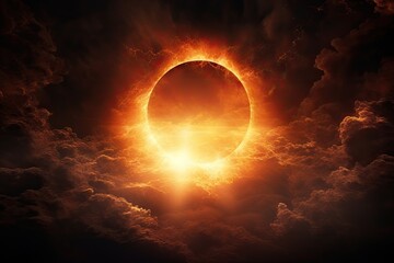 Solar eclipse or Lunar eclipse with the cloud on the sky background. - obrazy, fototapety, plakaty