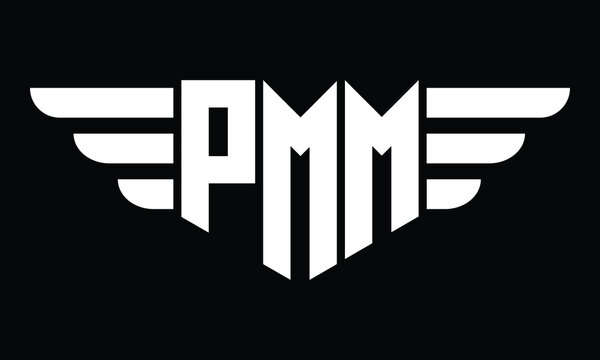 PMM three letter logo, creative wings shape logo design vector template. letter mark, word mark, monogram symbol on black & white.