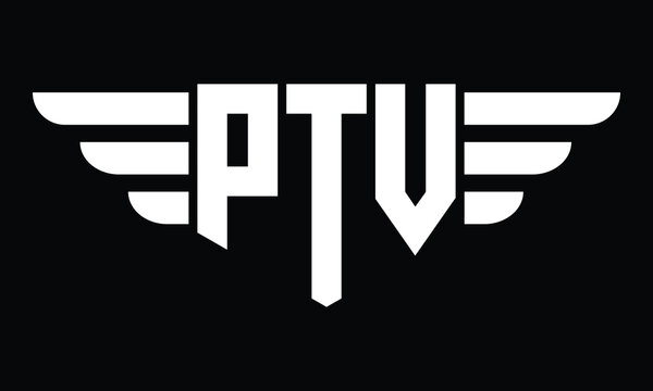 PTV three letter logo, creative wings shape logo design vector template. letter mark, word mark, monogram symbol on black & white.