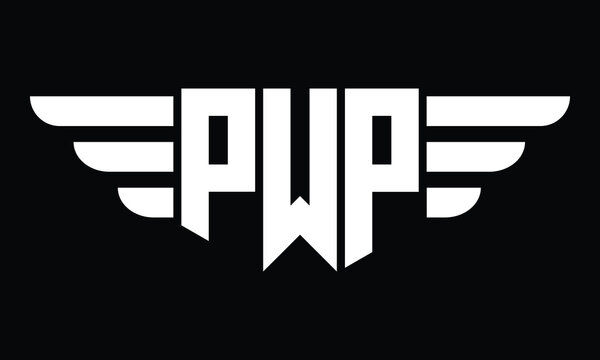 PWP three letter logo, creative wings shape logo design vector template. letter mark, word mark, monogram symbol on black & white.