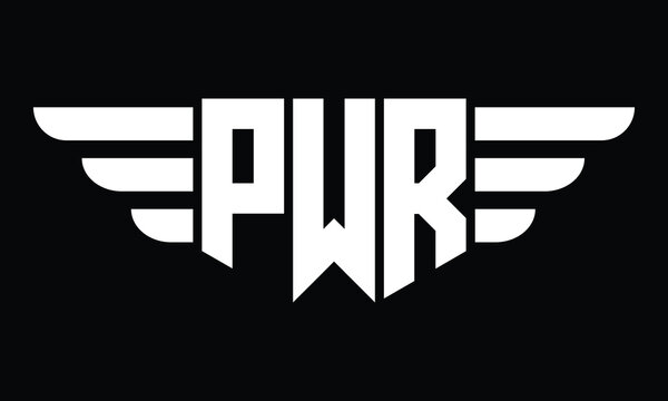 PWR three letter logo, creative wings shape logo design vector template. letter mark, word mark, monogram symbol on black & white.