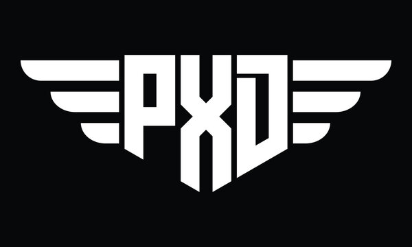 PXD three letter logo, creative wings shape logo design vector template. letter mark, word mark, monogram symbol on black & white.