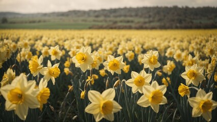 Obraz premium field of yellow daffodils